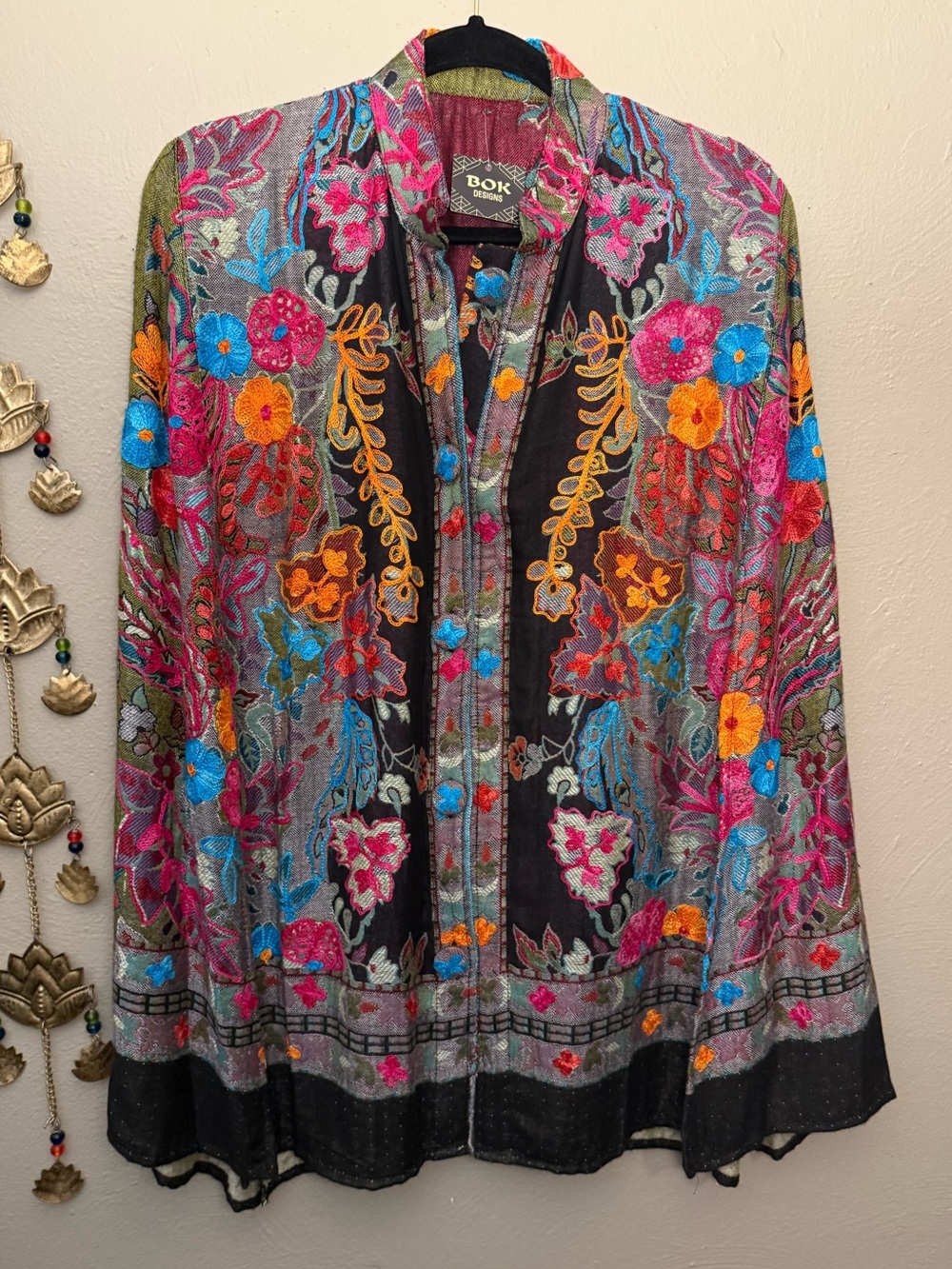 NWT Bok Designs Women’s Multicolor Embroidered Cape Jacket Eclectic Boho OS